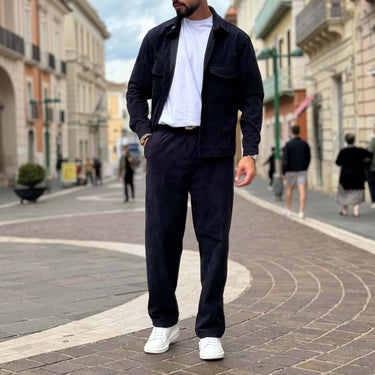 Coordinato in velluto gamba larga blu navy - FLAG STORE